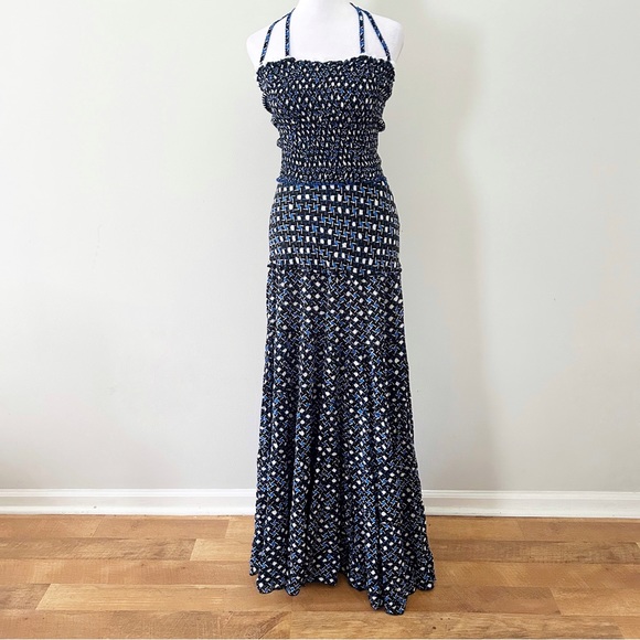 Poupette St Barth Foe Panelle Smocked Halter Tiered Maxi Dress Size XS - Picture 2 of 10